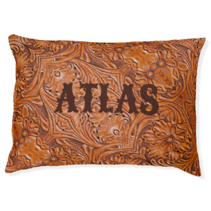 Cowboy Rustic western country tooled leather print Pet Bed