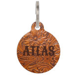 Cowboy Rustic Western Country Tooled Leather Print Pet Id Tag at Zazzle