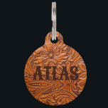 Cowboy Rustic western country tooled leather print Pet ID Tag<br><div class="desc">Rustic western country pattern tooled leather print pet ID tag. Cowboy fashion decor accessories.</div>