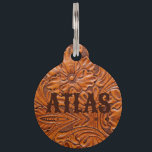 Cowboy Rustic western country tooled leather print Pet ID Tag<br><div class="desc">Rustic western country pattern tooled leather print pet ID tag. Cowboy fashion decor accessories.</div>