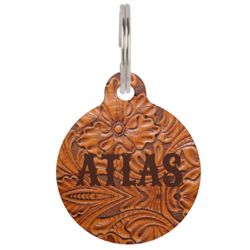 Cowboy Rustic western country tooled leather print Pet ID Tag