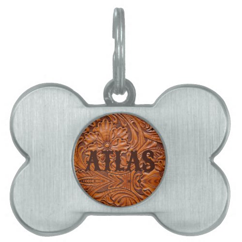 Cowboy Rustic western country tooled leather print Pet ID Tag