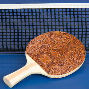 Cowboy Rustic western country tooled leather print Ping Pong Paddle