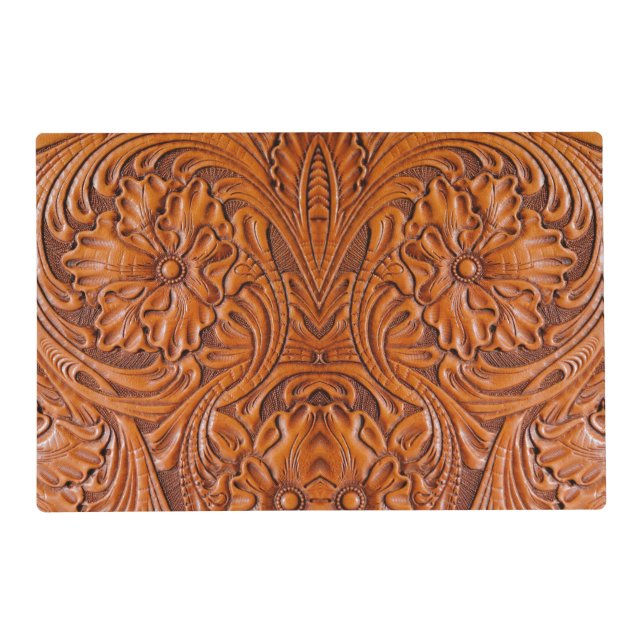 Cowboy Rustic western country tooled leather print Placemat (Front)