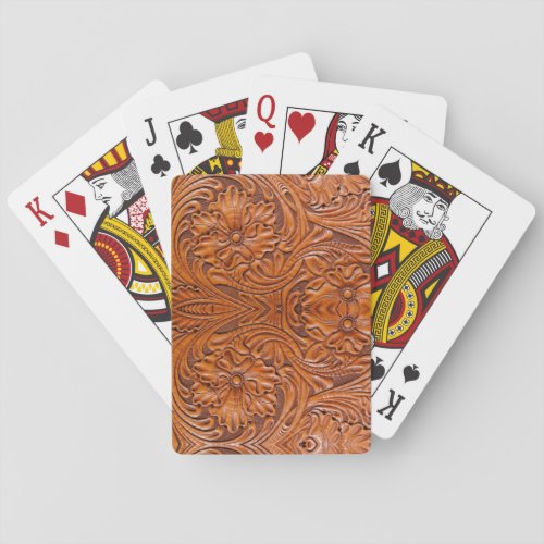 Cowboy Rustic western country tooled leather print Playing Cards