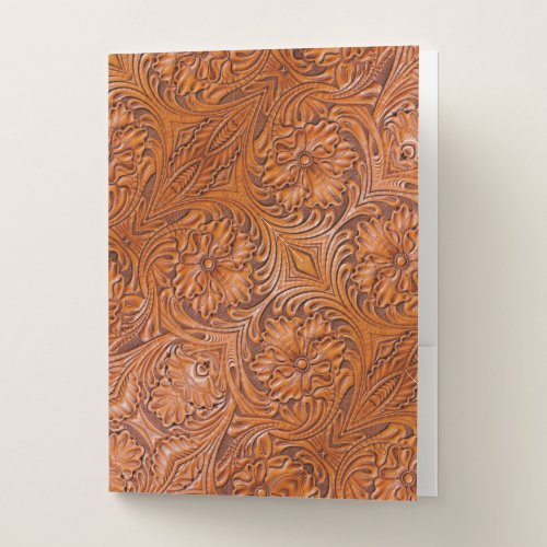 Cowboy Rustic western country tooled leather print Pocket Folder