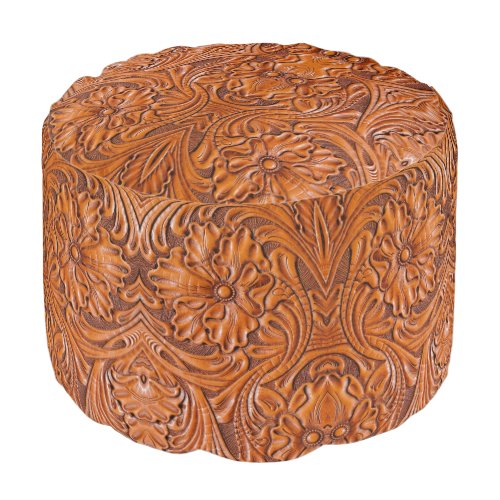 Cowboy Rustic western country tooled leather print Pouf