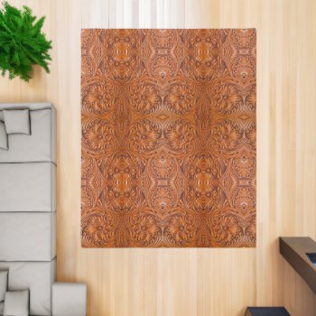 Cowboy Rustic Western Country Tooled Leather Print Rug by WhenWestMeetEast at Zazzle