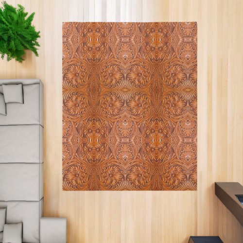 Cowboy Rustic western country tooled leather print Rug