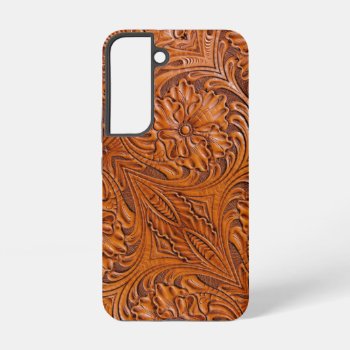 Cowboy Rustic Western Country Tooled Leather Print Samsung Galaxy S22 Case by WhenWestMeetEast at Zazzle