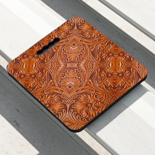 Cowboy Rustic western country tooled leather print Seat Cushion