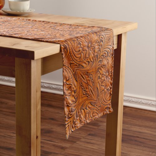 Cowboy Rustic western country tooled leather print Short Table Runner