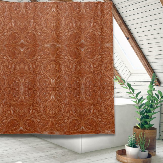 Cowboy Rustic western country tooled leather print Shower Curtain (Cowboy Rustic western country tooled leather print Shower Curtain)