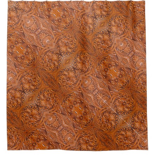 Cowboy Rustic western country tooled leather print Shower Curtain
