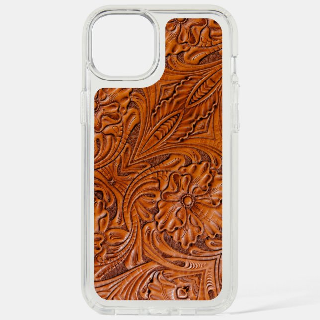 Cowboy Rustic western country tooled leather print Speck iPhone Case (Front)
