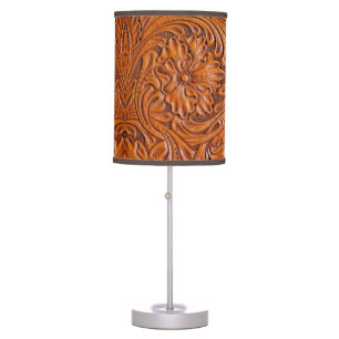 Cowboy Rustic western country tooled leather print Table Lamp