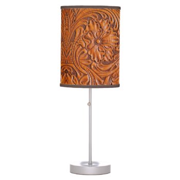 Cowboy Rustic Western Country Tooled Leather Print Table Lamp by WhenWestMeetEast at Zazzle