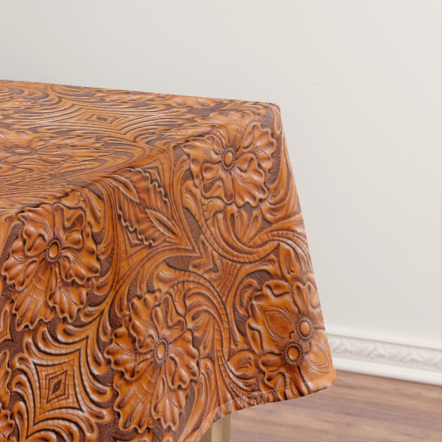 Cowboy Rustic western country tooled leather print Tablecloth (In Situ)