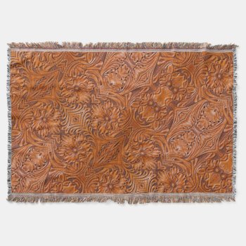 Cowboy Rustic Western Country Tooled Leather Print Throw Blanket by WhenWestMeetEast at Zazzle