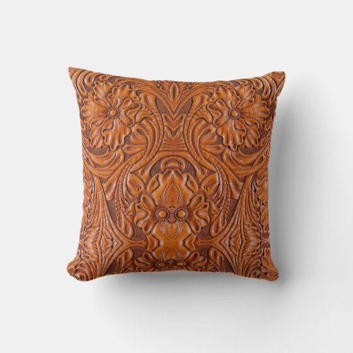 Cowboy Rustic western country tooled leather print Throw Pillow