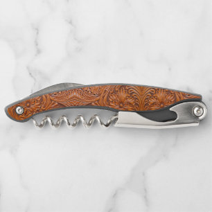 Cowboy Rustic western country tooled leather print Waiter's Corkscrew