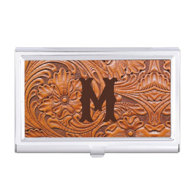 Cowboy Rustic western country wedding monogram Business Card Case (Front)