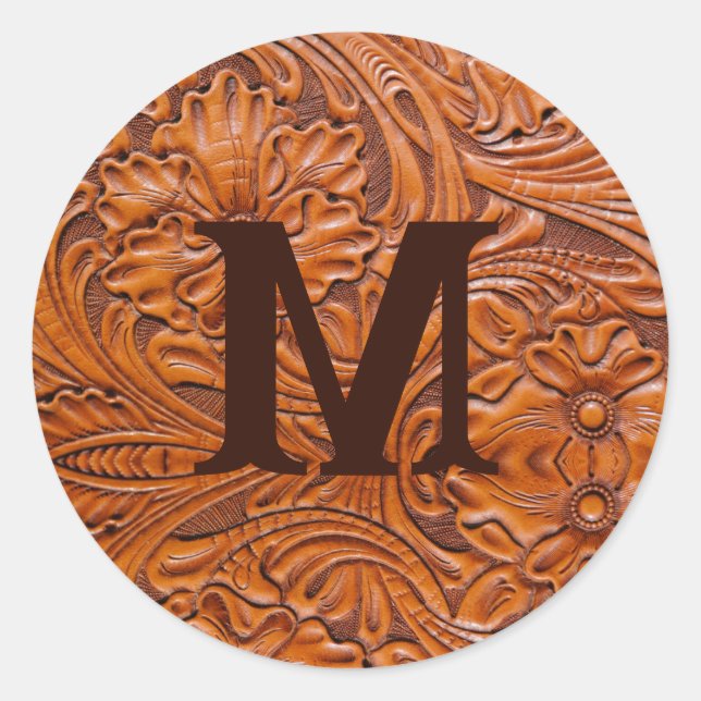 Cowboy Rustic western country wedding monogram Classic Round Sticker (Front)