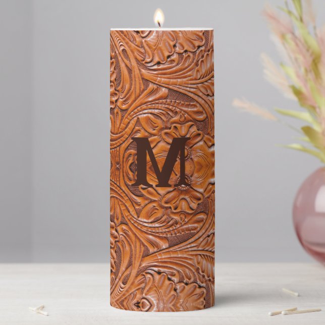Cowboy Rustic western country wedding monogram Pillar Candle (In Situ)