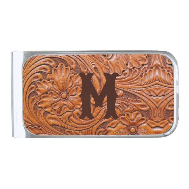 Cowboy Rustic western country wedding monogram Silver Finish Money Clip (Front)
