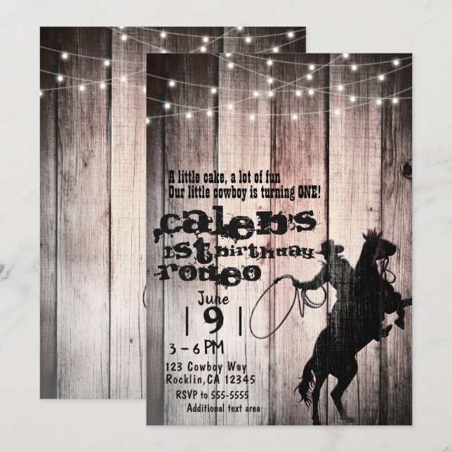 Cowboy Rustic Wood Barn Country 1st Birthday Party Invitation (Front/Back)