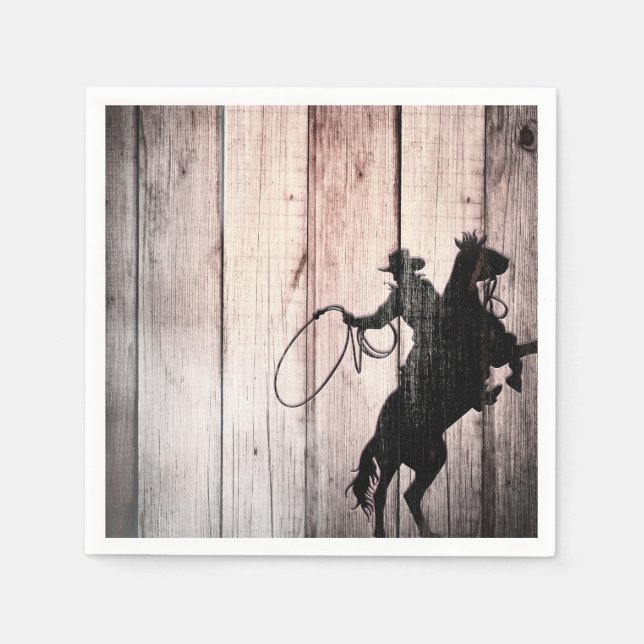 Cowboy Rustic Wood Barn Country Birthday Party Paper Napkins (Front)