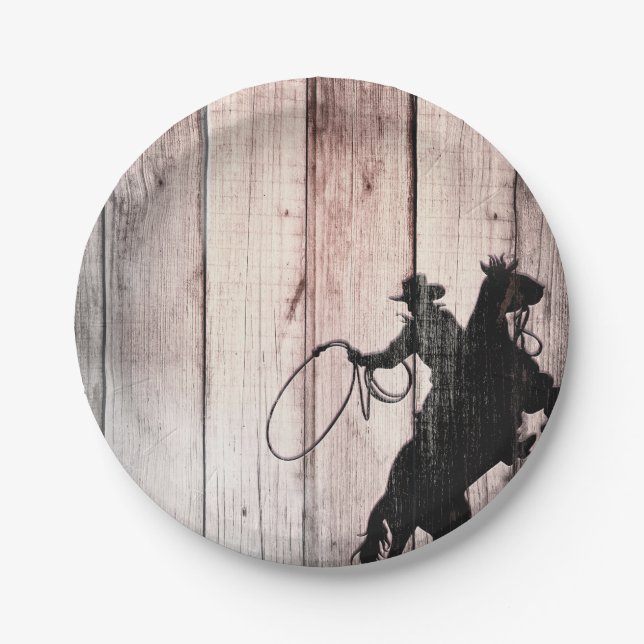 Cowboy Rustic Wood Barn Country Birthday Party Paper Plates (Front)