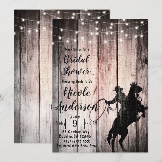 Cowboy Rustic Wood Barn Country Bridal Shower Invitation (Front/Back)