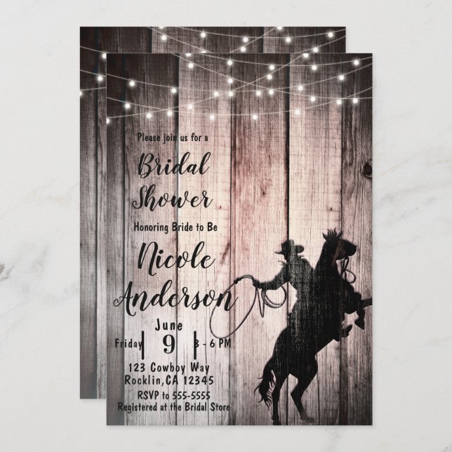 Cowboy Rustic Wood Barn Country Bridal Shower Invitation (Front/Back)