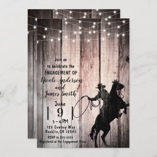 Cowboy Rustic Wood Barn Country Engagement Shower Invitation