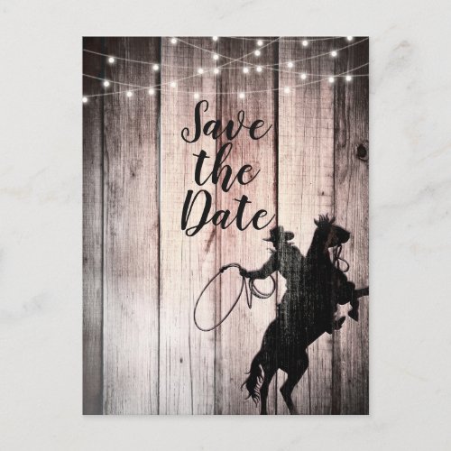 Cowboy Rustic Wood Barn Country Save the Date Announcement Postcard