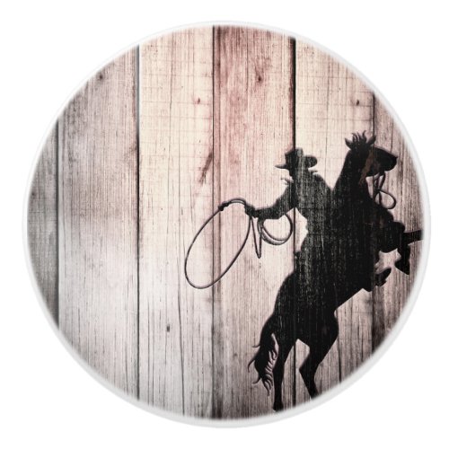 Cowboy Rustic Wood Barn Country Wild West Ceramic Knob