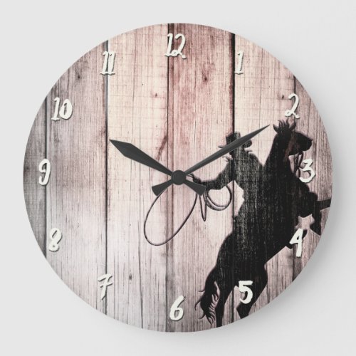 Cowboy Rustic Wood Barn Country Wild West Large Clock