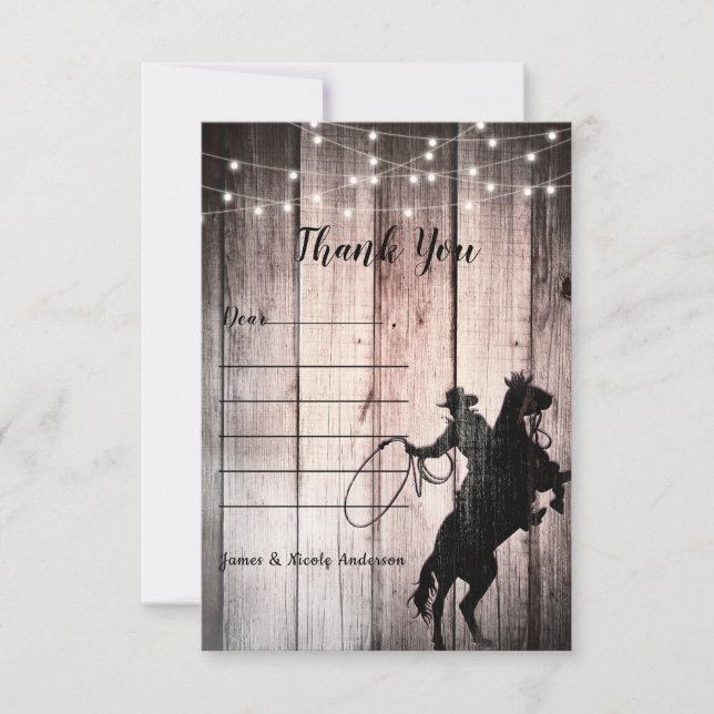 Cowboy Rustic Wood Barn Country Wild West Thank You Card (Front)