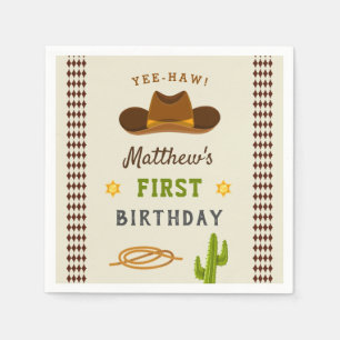 Cowboy Saloon Boy Wild West 1st Birthday Party Napkins