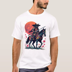 Cowboy Samurai Black Cat horse Unique gift cherry T-Shirt