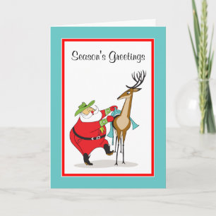 Cowboy Santa and Reindeer Holiday Greeting Card