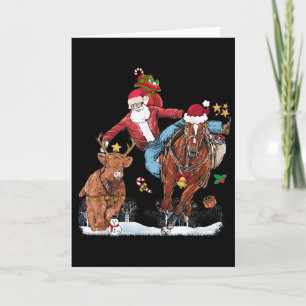 Cowboy Santa Bulldogging Western Cowboy Xmas Funny Card