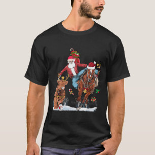 Cowboy Santa Bulldogging Western Cowboy Xmas Funny T-Shirt