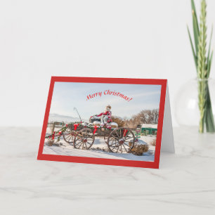 Cowboy Santa Christmas Wagon with Hay Bales Card