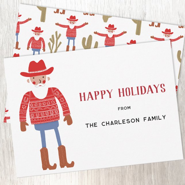 Cowboy Santa Claus Christmas Holiday Card (Fun Cowboy Santa Claus Western Christmas Holiday card with custom text)