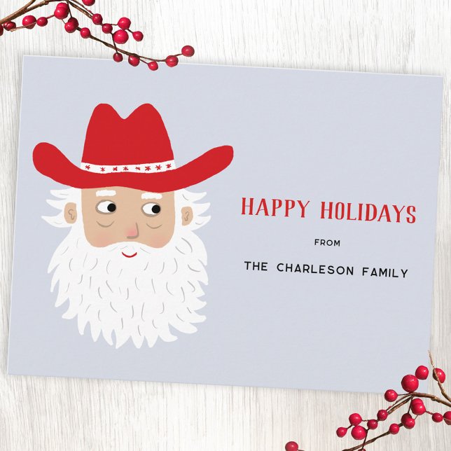 Cowboy Santa Claus Christmas Holiday Postcard (Fun Cowboy Santa Claus Western Christmas custom text personalized holiday postcard)