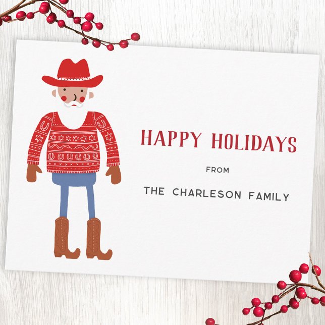 Cowboy Santa Claus Christmas Holiday Postcard (Fun Cowboy Santa Claus Western Christmas Holiday postcard with custom text)
