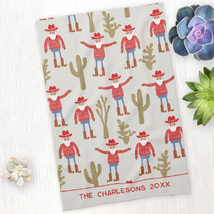 Cowboy Santa Claus Christmas Personalized Kitchen Towel
