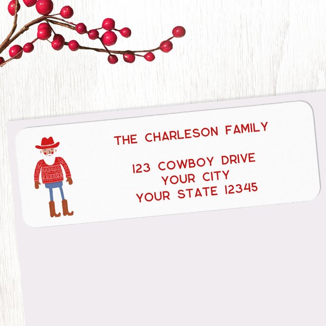 Cowboy Santa Claus Christmas Return Address Label (Fun Cowboy Santa Claus custom text Christmas Holidays return address label)